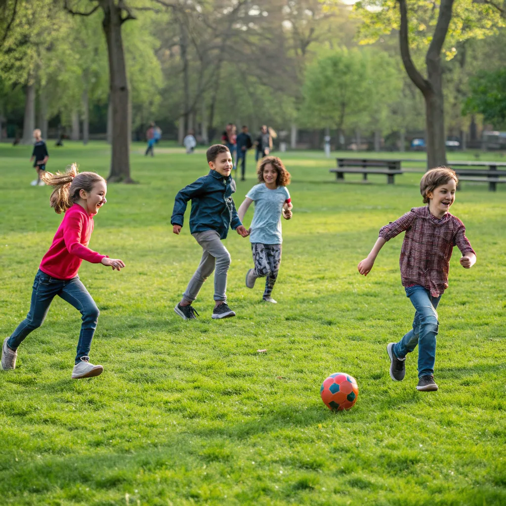 Group of kids playing football